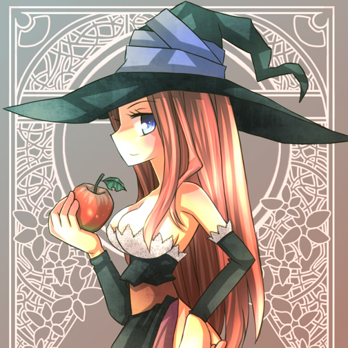 artist_request, bare_shoulders, blue_eyes, breasts, brown_hair, cleavage, detached_sleeves, dragon's_crown