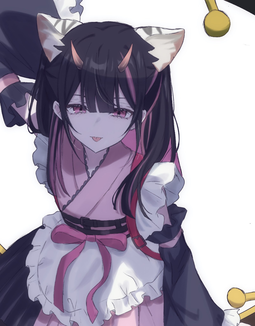 1boy, animal_ear_fluff, animal_ears, arm_at_side, arm_up, black_hair, blunt_bangs, cat_ears