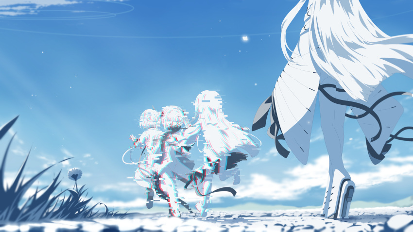4girls, absurdres, afterimage, bandaged_arm, bandages, barefoot, blue_archive, bug
