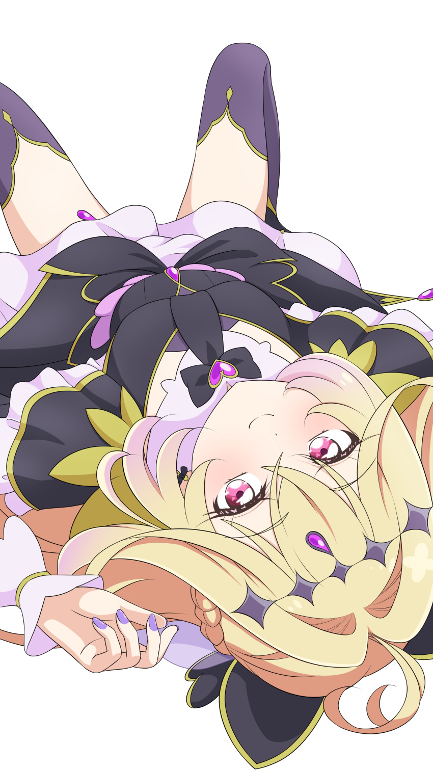 1girl, absurdres, antenna_hair, black_bow, black_bowtie, black_capelet, black_dress, black_thighhighs