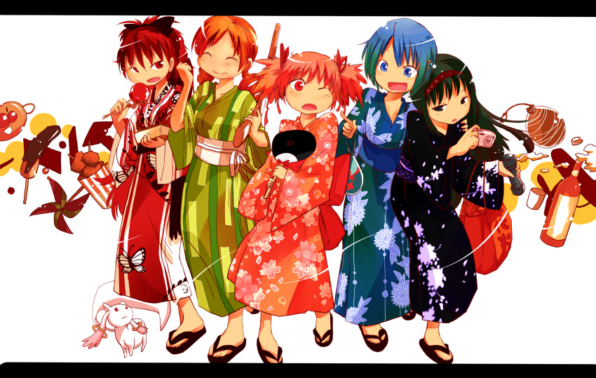 ^_^, akemi_homura, bag, black_eyes, black_hair, blonde_hair, blue_eyes, blue_hair