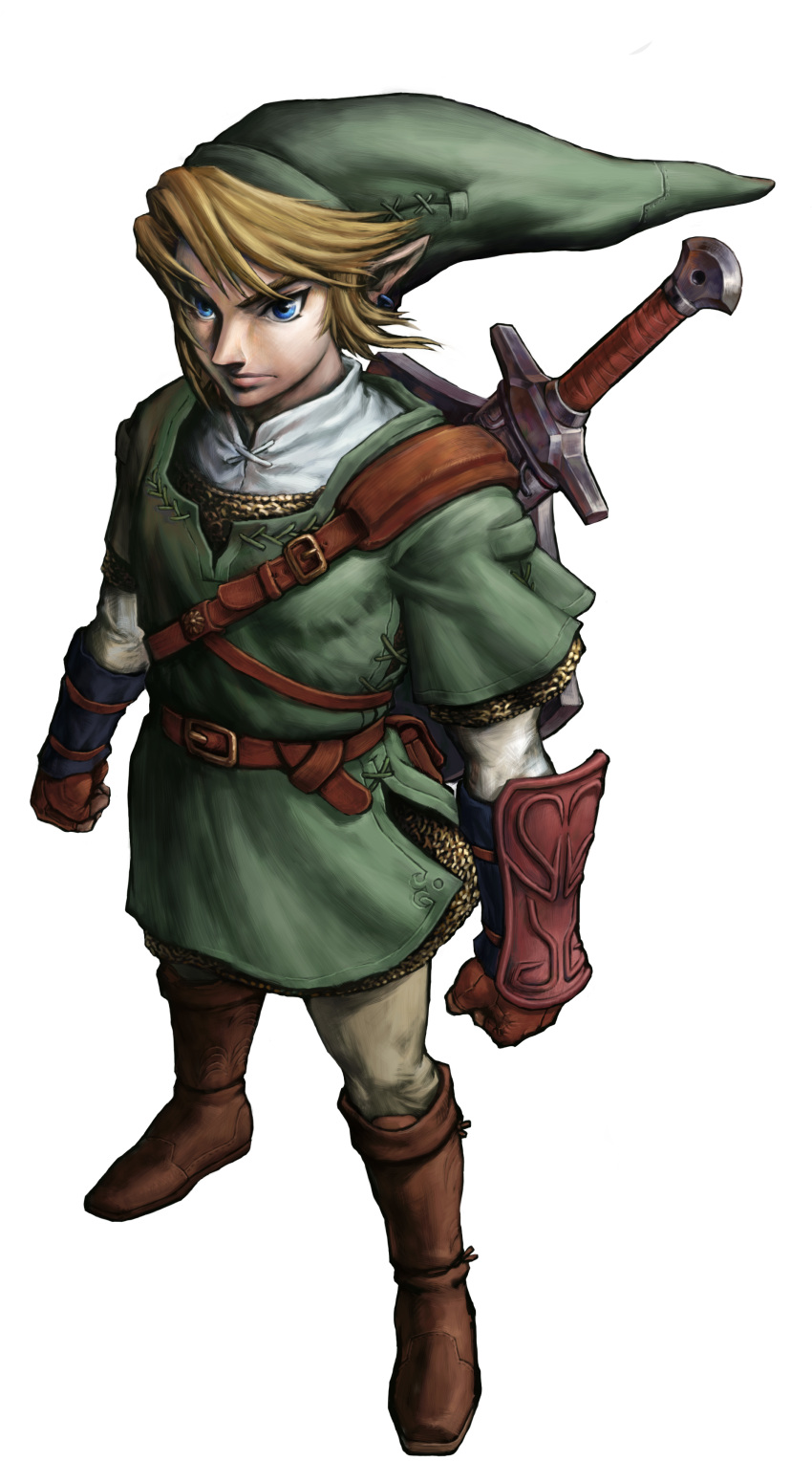 1boy, absurdres, armor, arms_at_sides, belt, blonde_hair, blue_eyes, boots