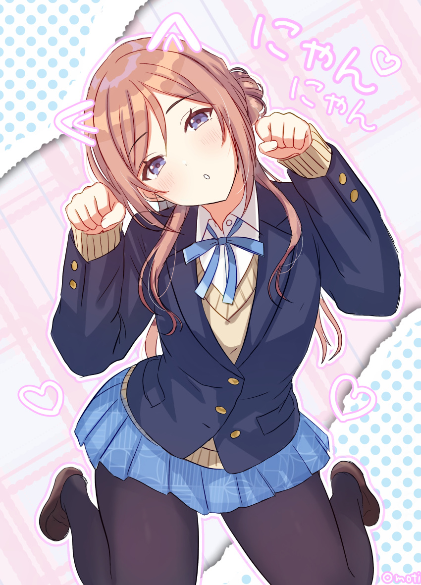 1girl, :o, absurdres, animal_ears, black_jacket, black_pantyhose, blue_eyes, blue_ribbon