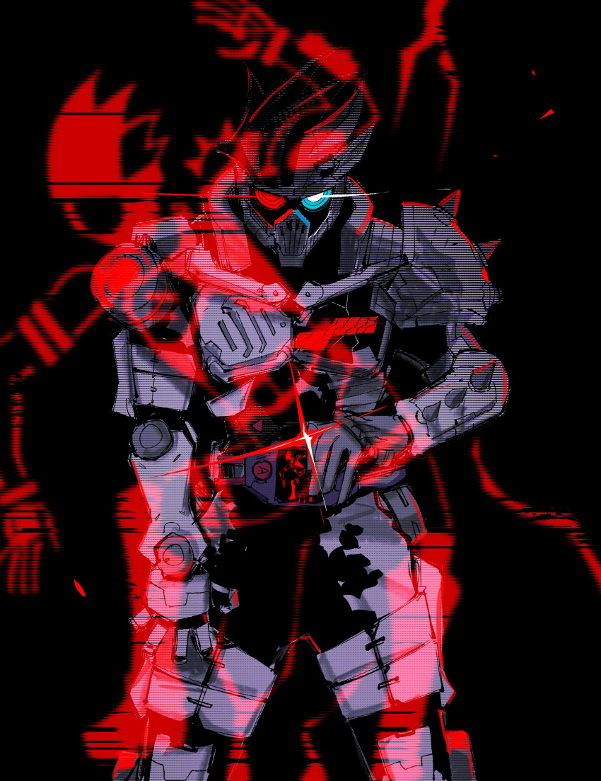 1boy, absurdres, armor, black_hair, blue_eyes, bodysuit, commentary, dangerous_zombie_level_x