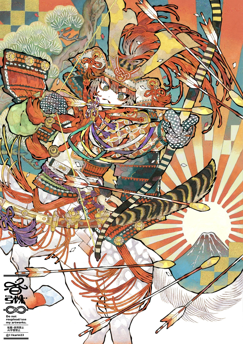 2026, androgynous, archery, armor, arrow_(projectile), bow_(weapon), centaur, chinese_zodiac
