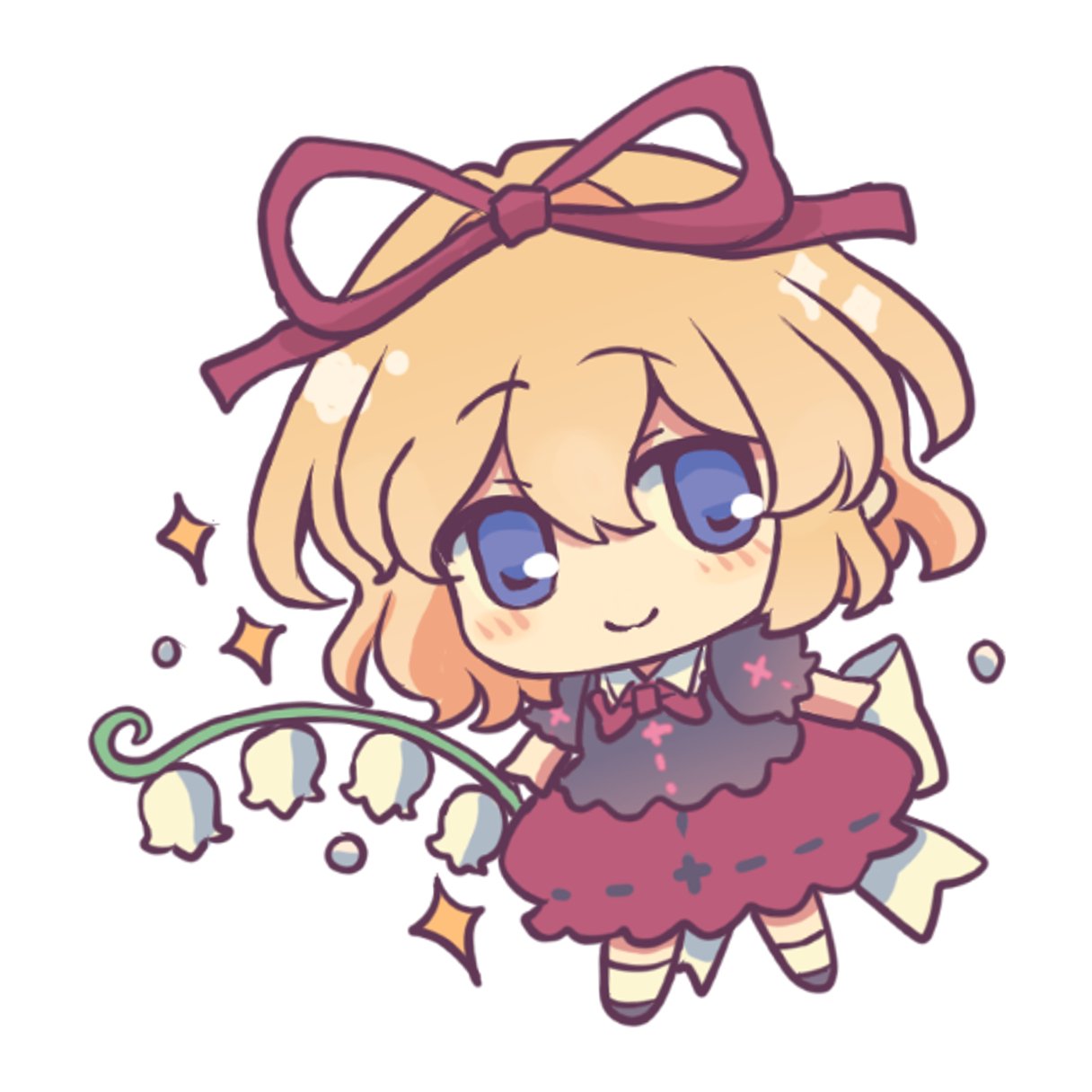 1girl, back_bow, black_shirt, blonde_hair, blue_eyes, bow, chibi, chibi_only