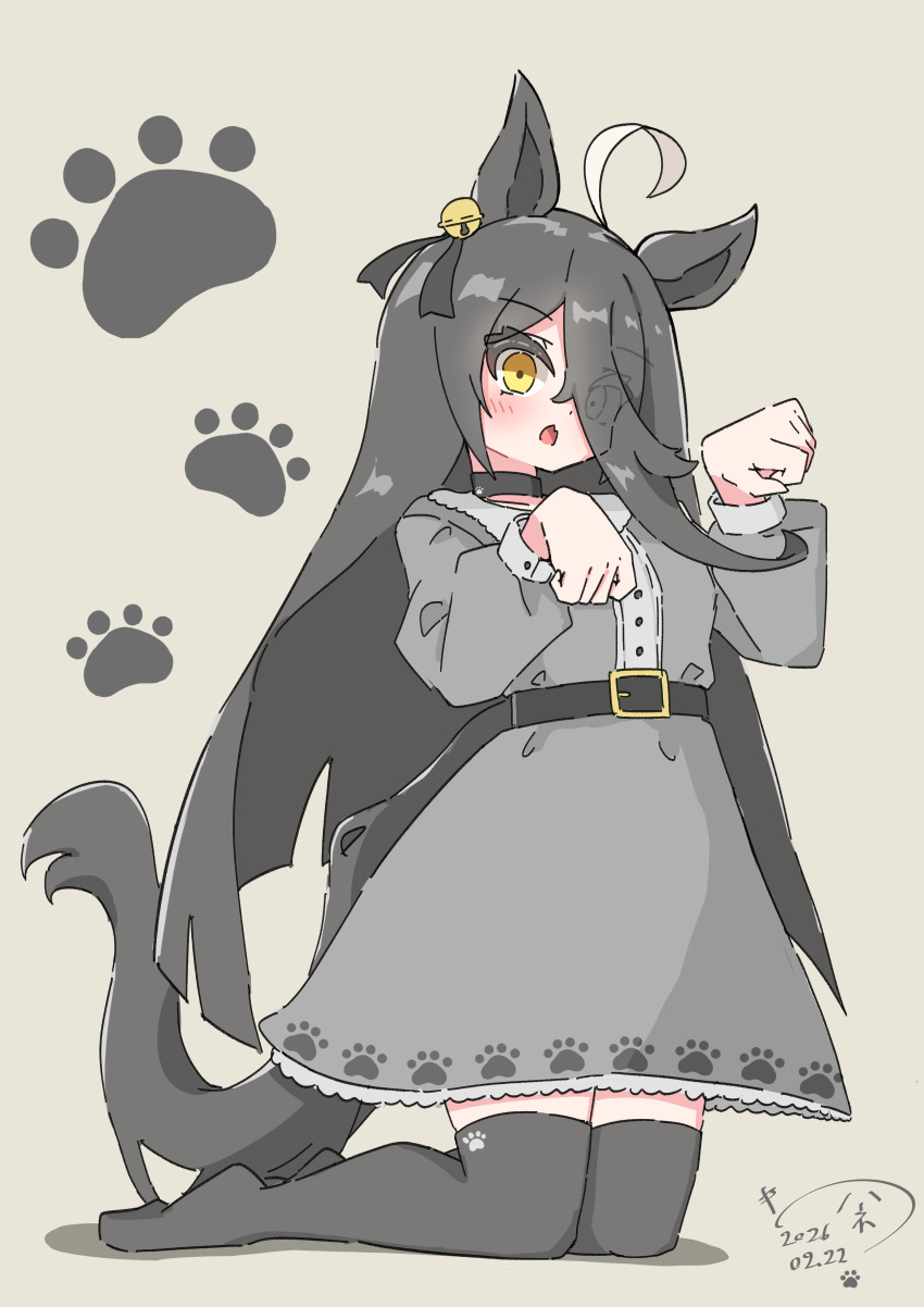1girl, absurdres, ahoge, animal_ears, belt, black_belt, black_choker, black_hair