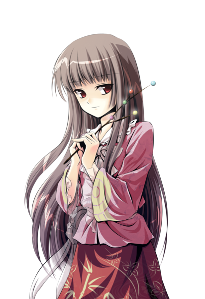 artist_request, black_hair, bow, branch, brown_hair, bust, dress, frills