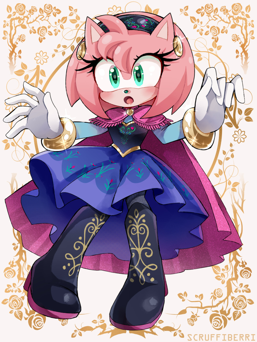 absurdres, amy_rose, amy_rose_(winter), boots, damsel, heroine, highres, knee_boots, kristen_bell, sega, sonic_team, sonic_the_hedgehog, team_rose_(sonic), wind