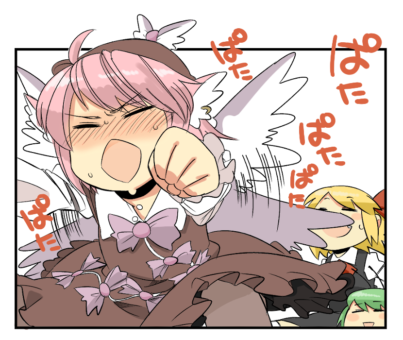 :>, :<>, =_=, ahoge, antennae, ascot, blonde_hair, blush