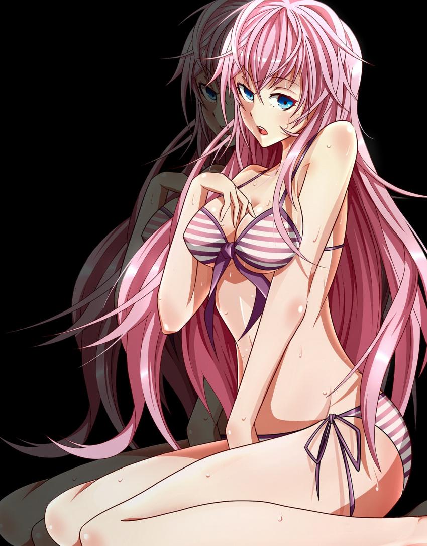 artist_request, bikini, blue_eyes, blush, breasts, cleavage, front-tie_top, highres