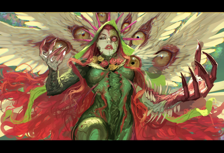 1girl, absolute_batman, absolute_dc, arm_spikes, batman_(series), bird_legs, carnivorous_plant, claws
