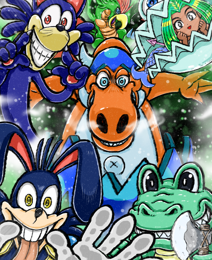 1girl, 5others, animal_ears, aqua_eyes, arrow_(projectile), axe, battle_axe, beak