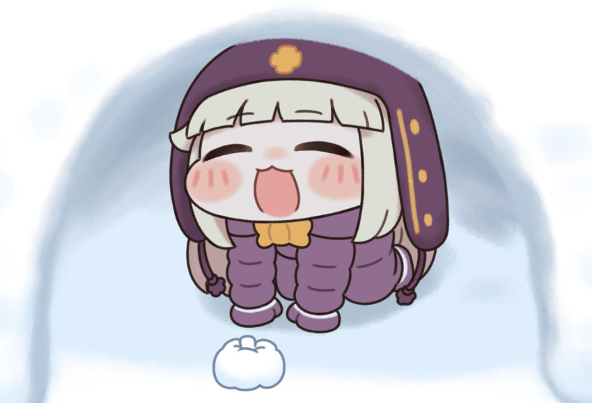 1girl, :3, :d, ^_^, all_fours, beanie, blush_stickers, chibi