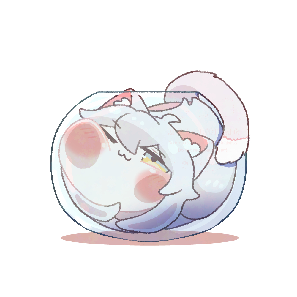 1girl, :3, blush_stickers, cat_girl, cheek_squash, chibi, chibi_only, commentary