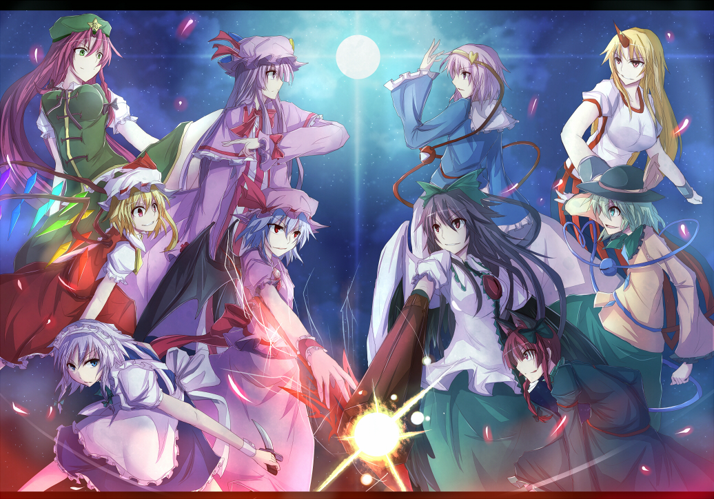 animal_ears, arm_cannon, ascot, bat_wings, black_hair, blonde_hair, blue_eyes, blue_hair