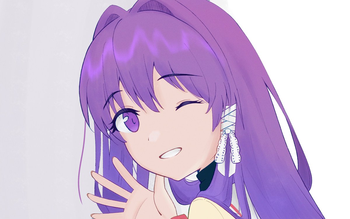 1girl, ;d, clannad, commentary, eyelashes, from_side, fujibayashi_kyou, grin