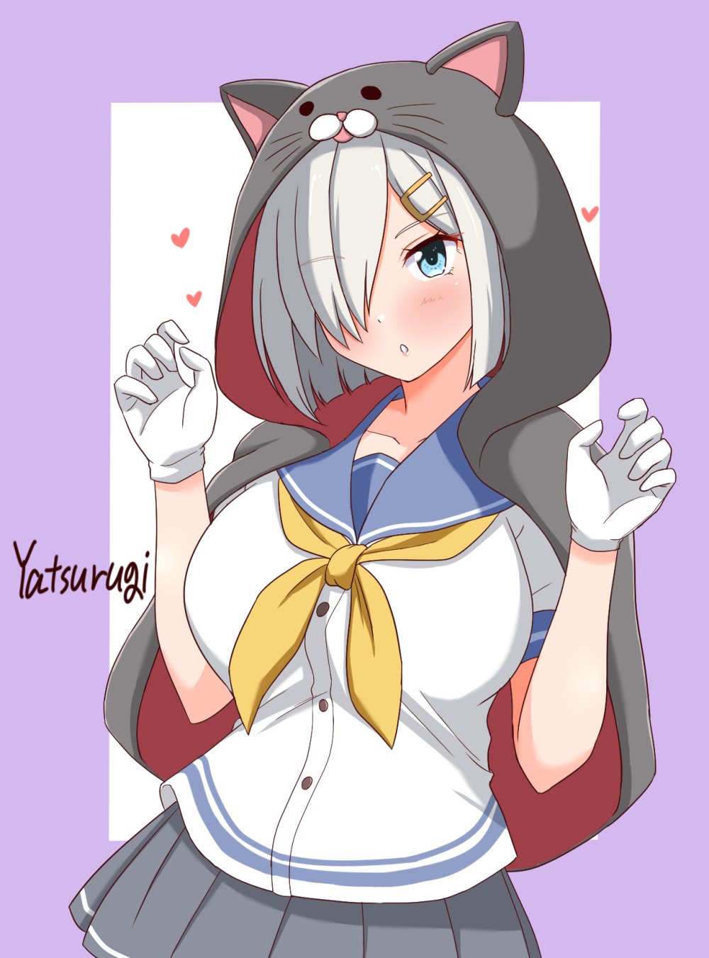 1girl, animal_hood, artist_name, blue_eyes, blush, breasts, cat_day, cat_hood