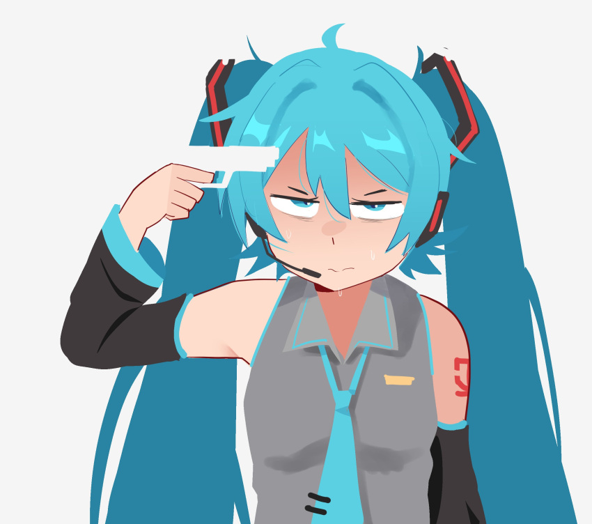 1girl, abstractpurple, black_sleeves, blue_eyes, blue_hair, blue_necktie, blush, collared_shirt