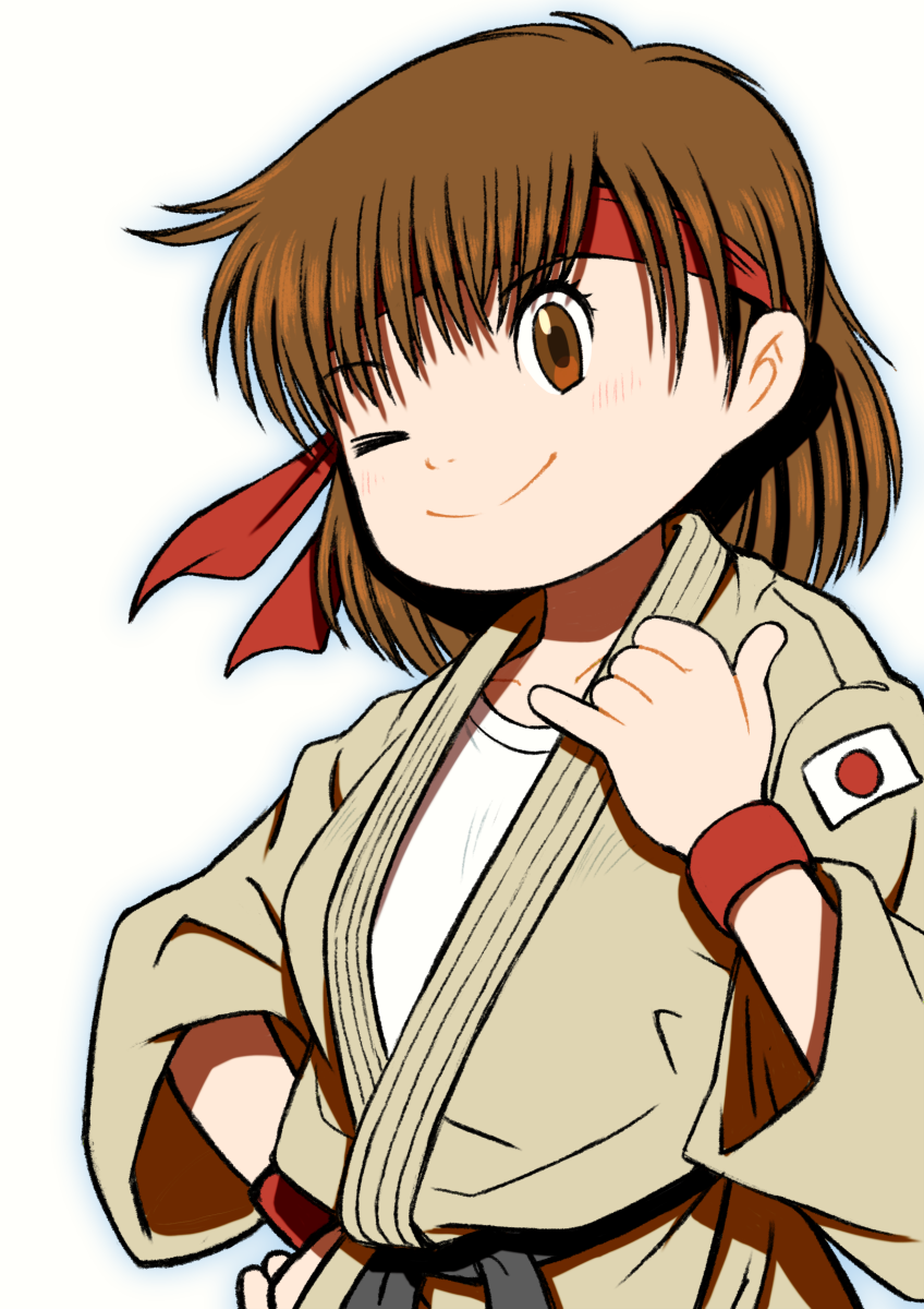 1girl, ;), beeru_(veil8801), brown_eyes, brown_hair, closed_mouth, collarbone, commentary_request