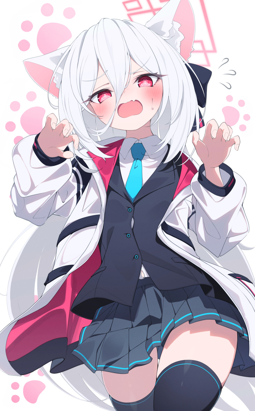 1girl, absurdres, animal_ears, black_shirt, black_skirt, black_thighhighs, blue_archive, blue_necktie