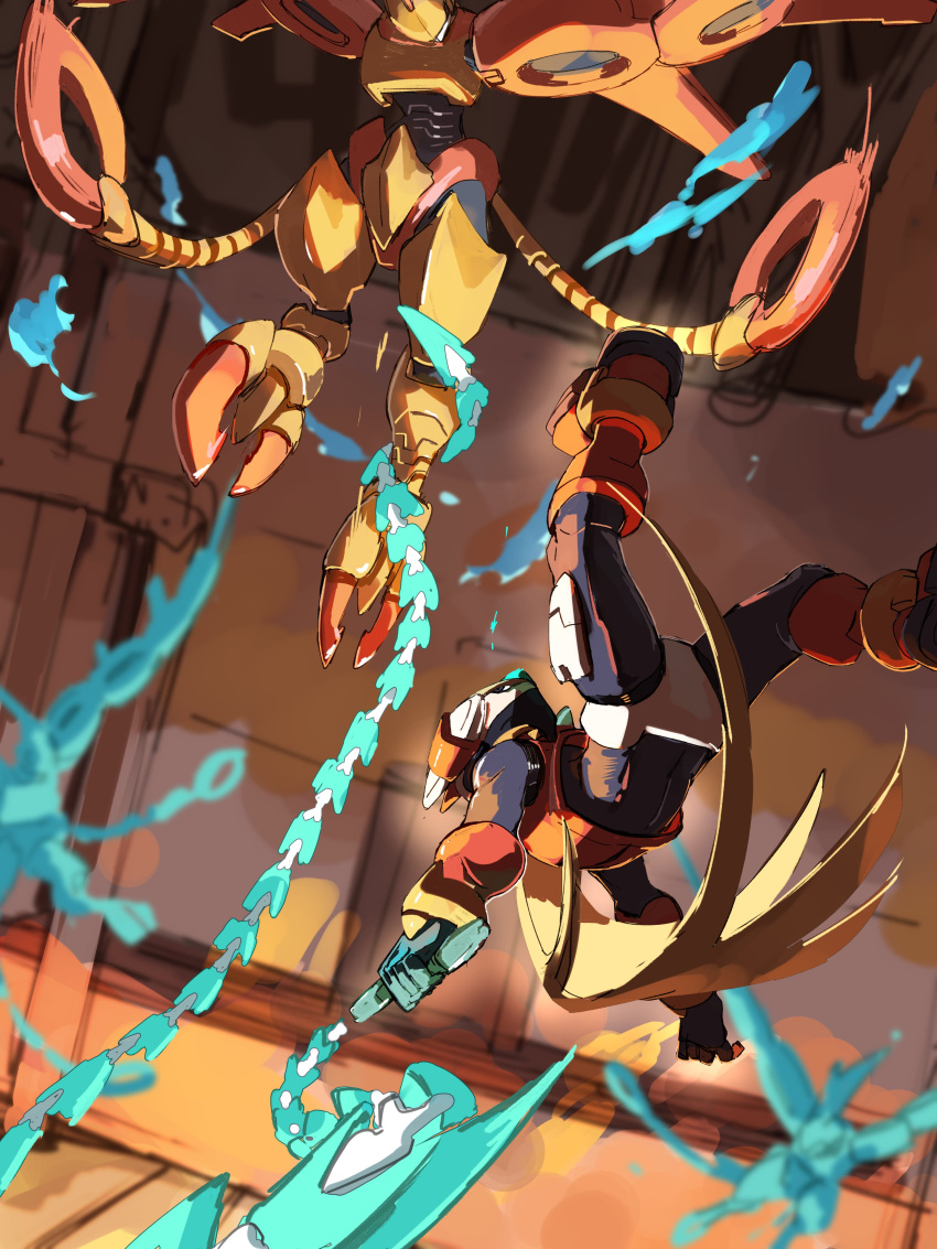 1boy, absurdres, battle, commentary_request, energy_blade, highres, holding, holding_whip