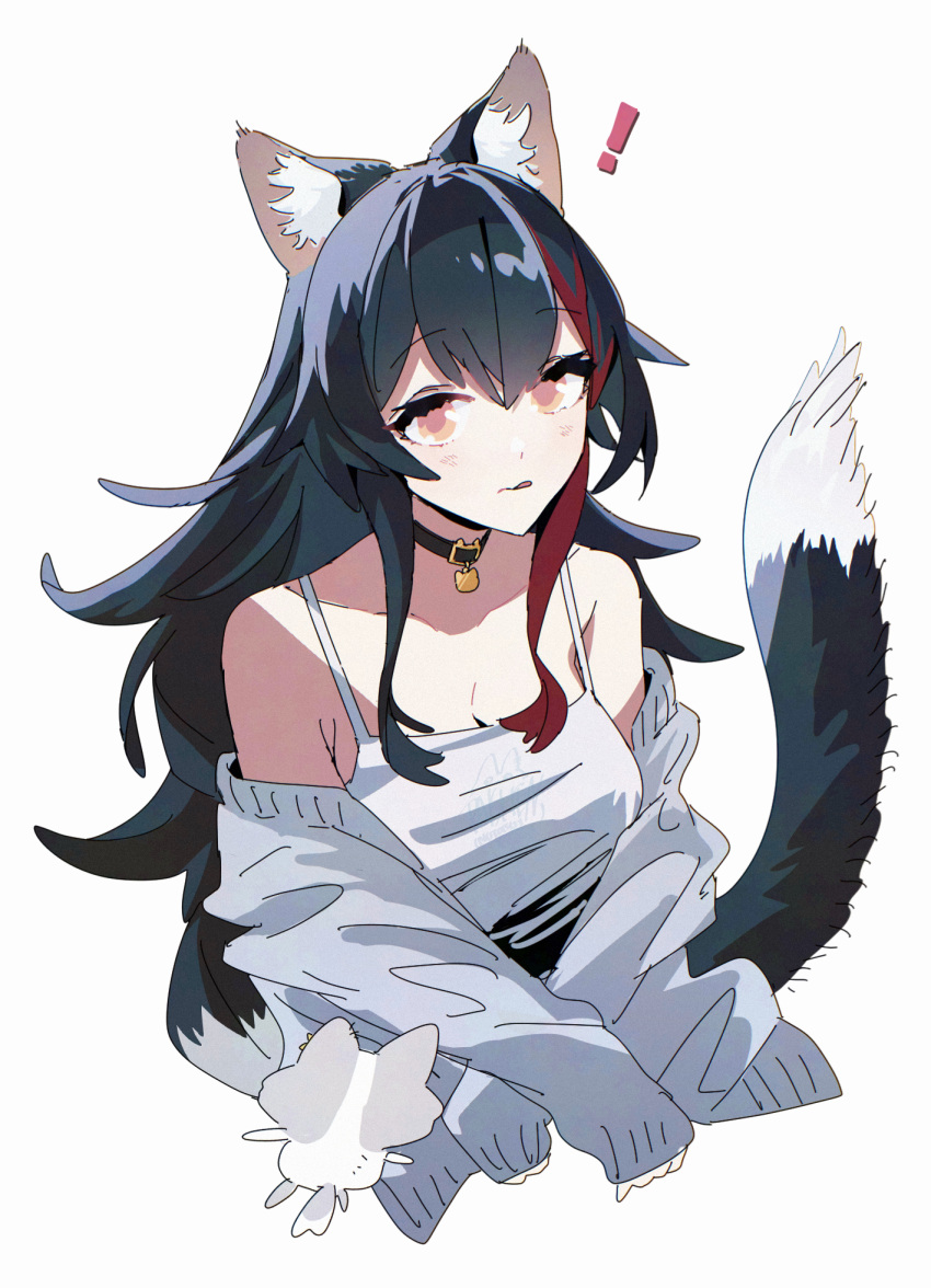 !, 1girl, animal_ear_fluff, animal_ears, armpit_crease, black_choker, black_hair, blush