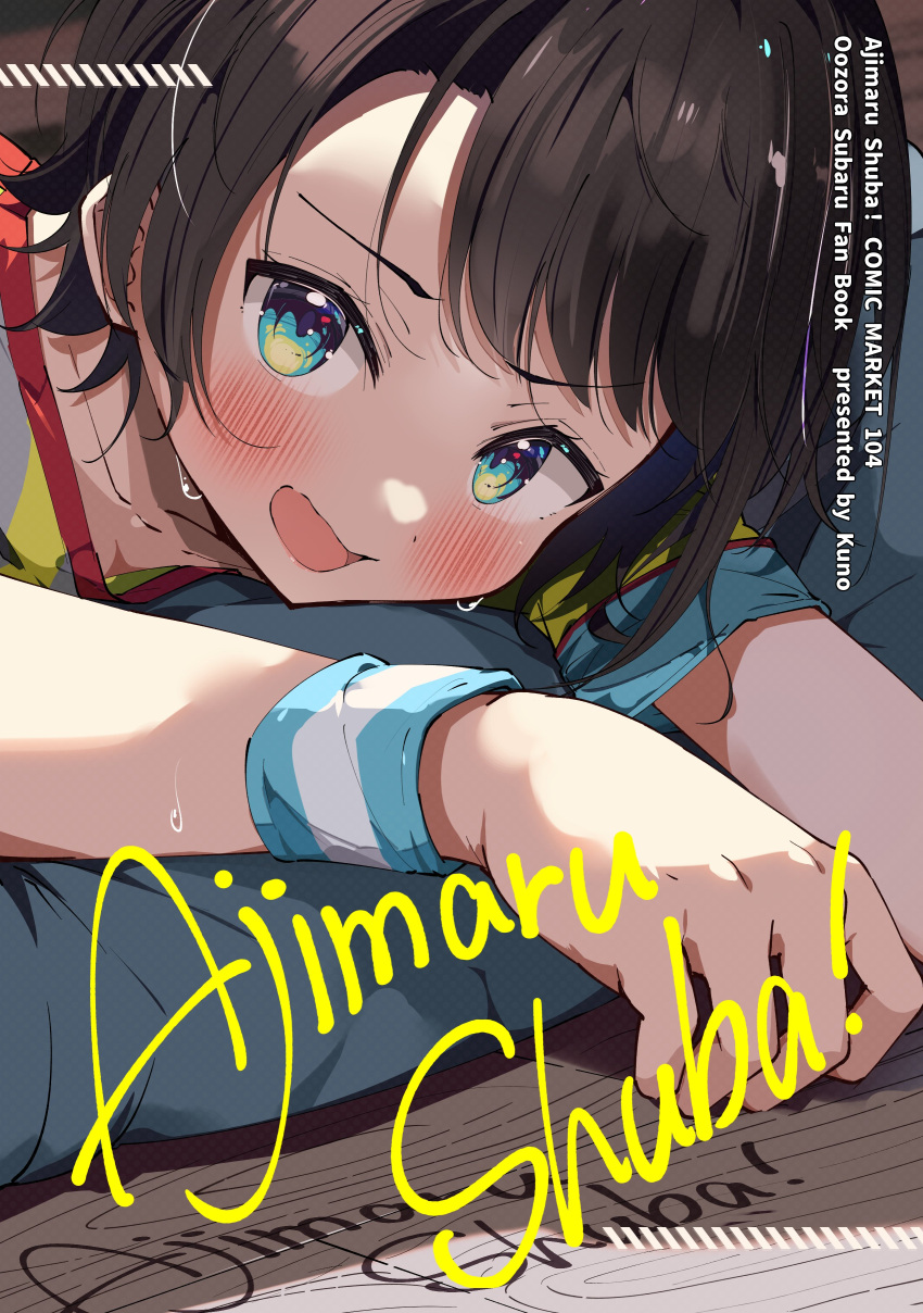1girl, absurdres, artbook, blue_eyes, brown_hair, comiket_104, commentary_request, cover