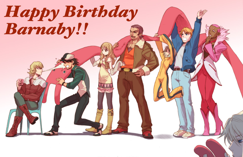 6+boys, antonio_lopez, asami_you, bare_shoulders, barnaby_brooks_jr, belt, birthday, blonde_hair