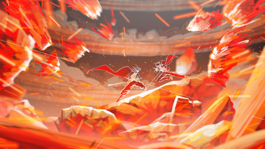 2boys, absurdres, duel, haori, highres, holding, holding_sword, holding_weapon