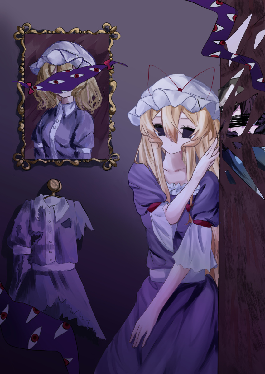 3girls, absurdres, black_capelet, black_hat, blonde_hair, bow, brown_hair, buttons