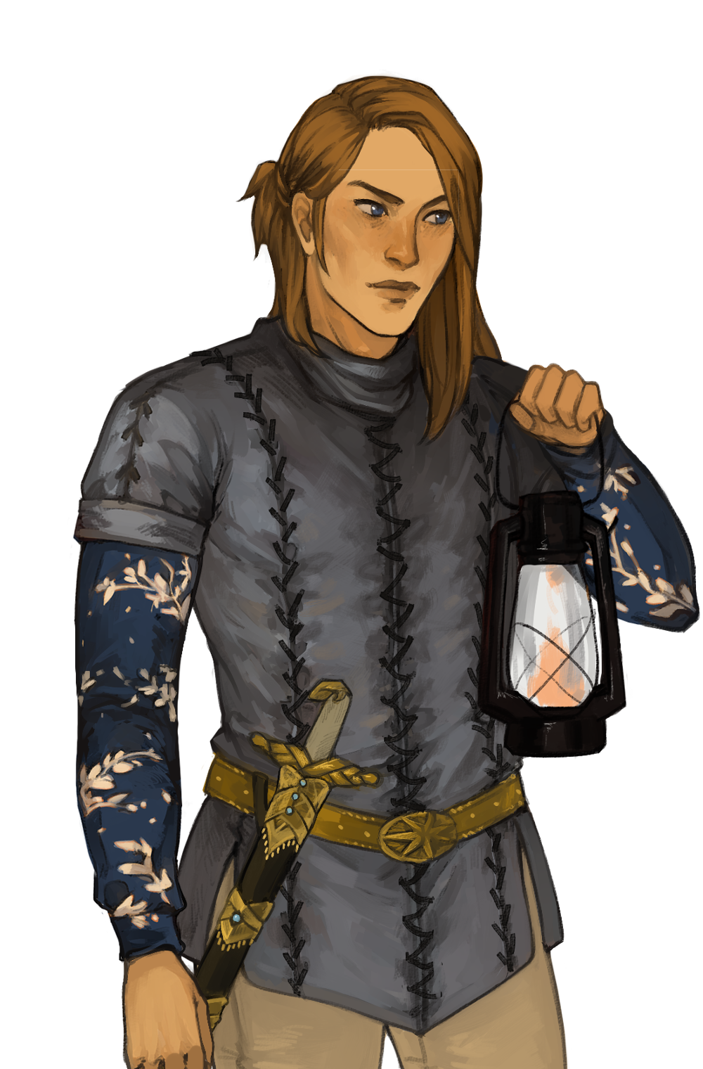 1boy, armor, arrapso, averting_eyes, bemelle, blue_eyes, brown_hair, cowboy_shot