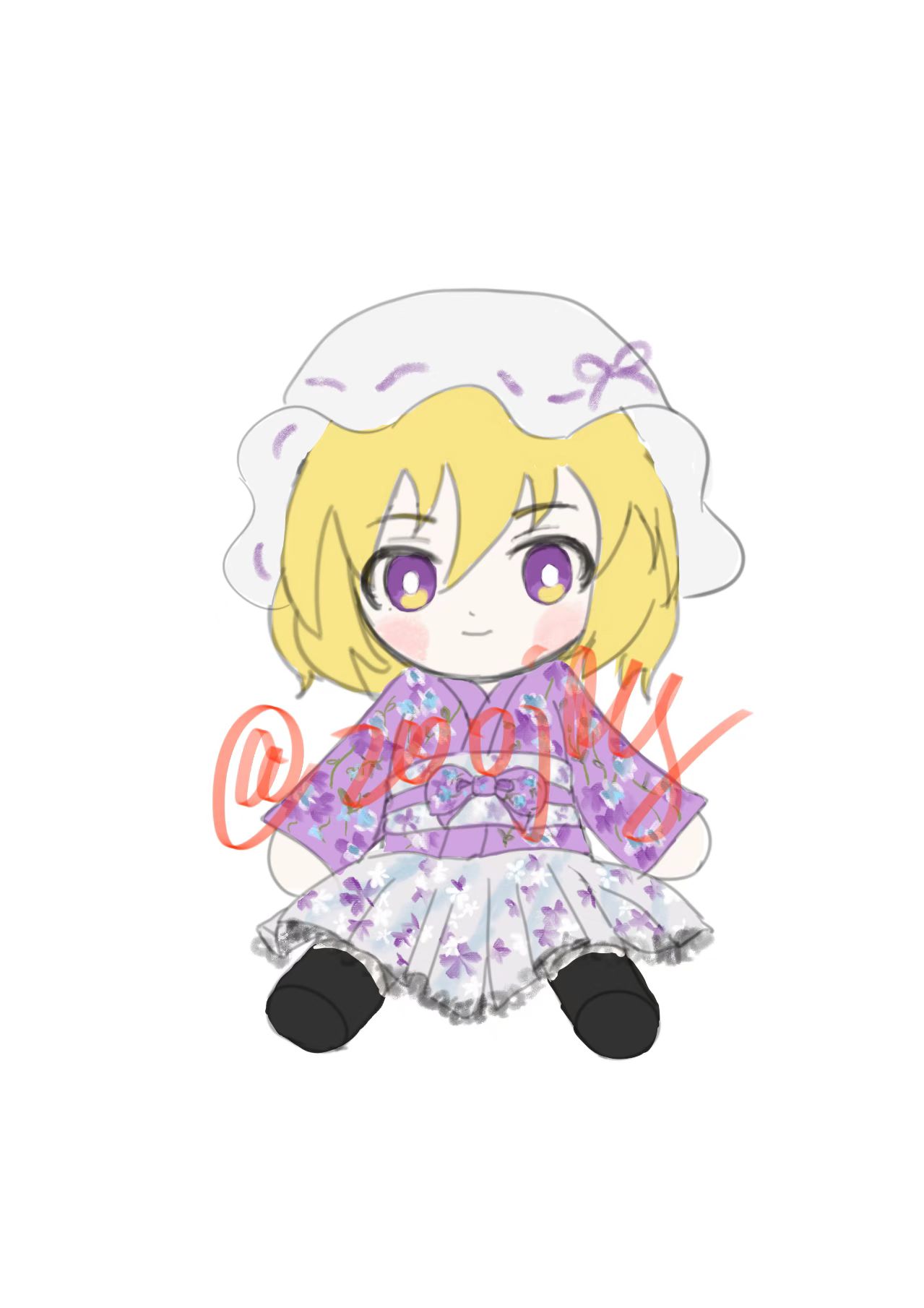 1girl, black_shoes, blonde_hair, blush_stickers, character_doll, chinese_commentary, closed_mouth, doll