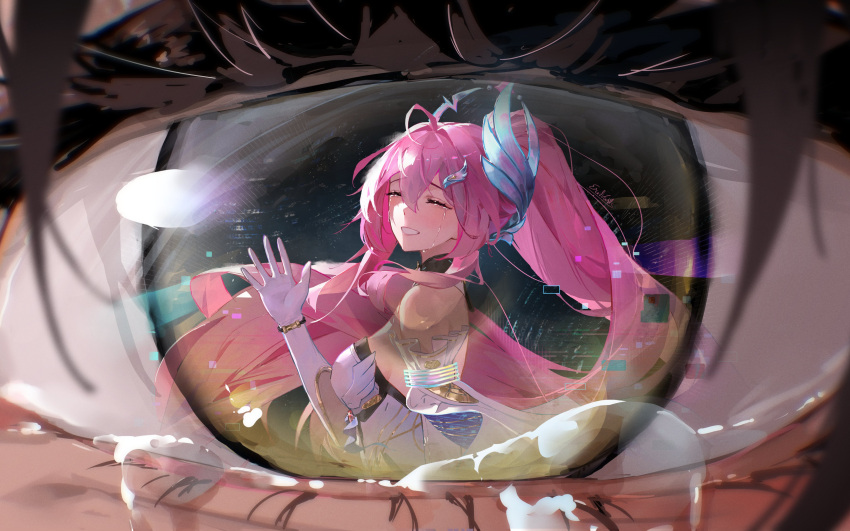 1girl, 1other, absurdres, aemeath_(wuthering_waves), ahoge, bare_shoulders, breasts, commentary