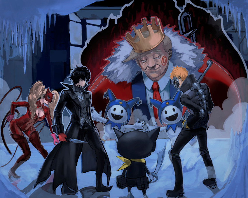 1girl, 4boys, absurdres, amamiya_ren, andrewmalique, blonde_hair, cosplay, crown