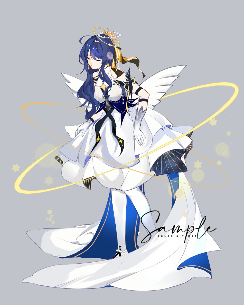 1girl, animal_ears, arknights, astesia_(arknights), astesia_(frlibe_on_the_palace)_(arknights), bird_ears, blue_dress, blue_hair