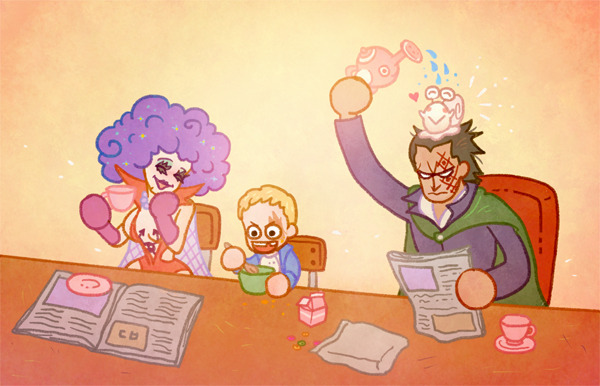 afro, aged_down, black_hair, blonde_hair, cape, chest_tattoo, chibi, child