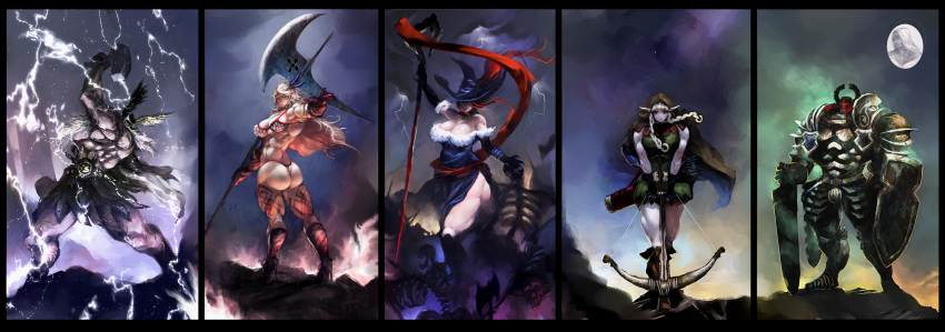 amazon_(dragon's_crown), amazon_(dragon's_crown), armlet, armor, arrow, ass, axe, bare_shoulders