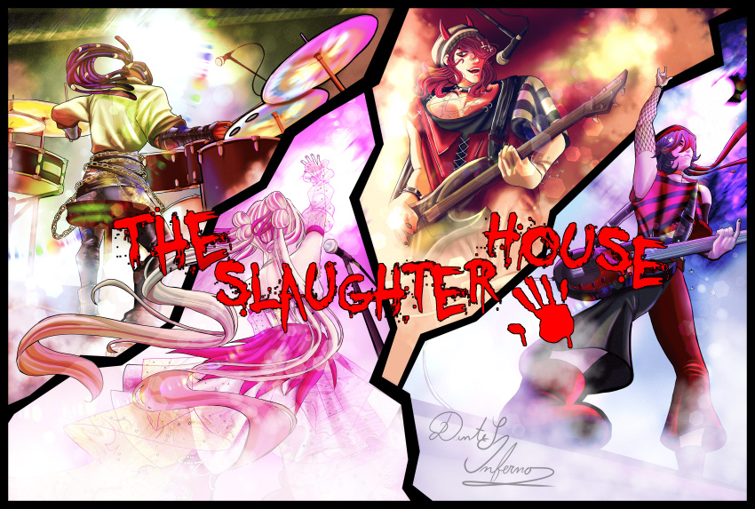 1girl, 1other, 2boys, absurdres, alternate_universe, angel_(killer_chat), arm_up, arm_warmers