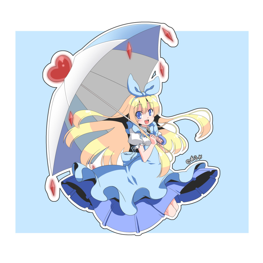 1girl, alice's_adventures_in_wonderland, alice_(alice_in_wonderland), apron, blonde_hair, blue_apron, blue_dress, blue_eyes