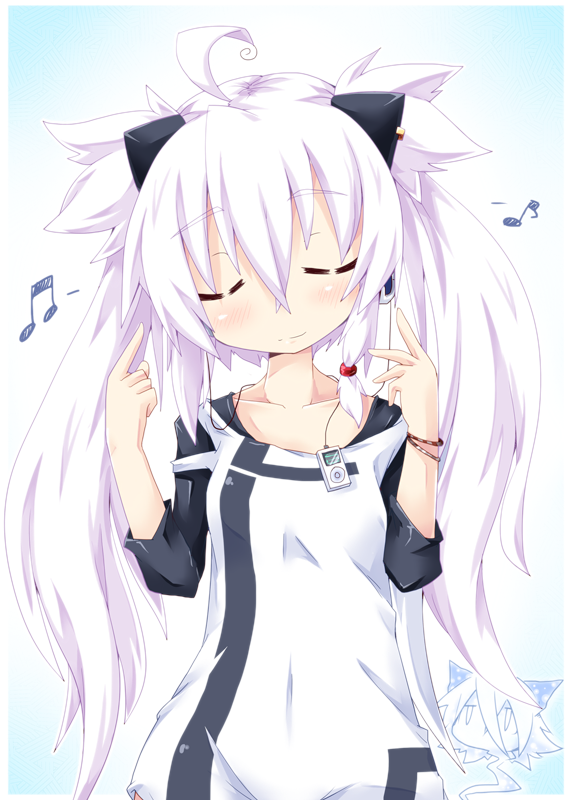 1girl, ahoge, animal_ears, blush, bracelet, cat_ears, closed_eyes, digital_media_player