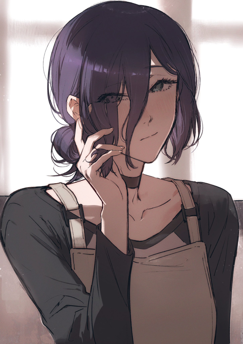 1girl, apron, black_choker, chainsaw_man, choker, collarbone, commentary, dodo_(dodobo)