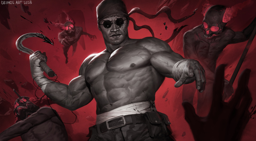 1boy, 2023, deimos_art, demon, hook, madness_combat, monster, multiple_boys