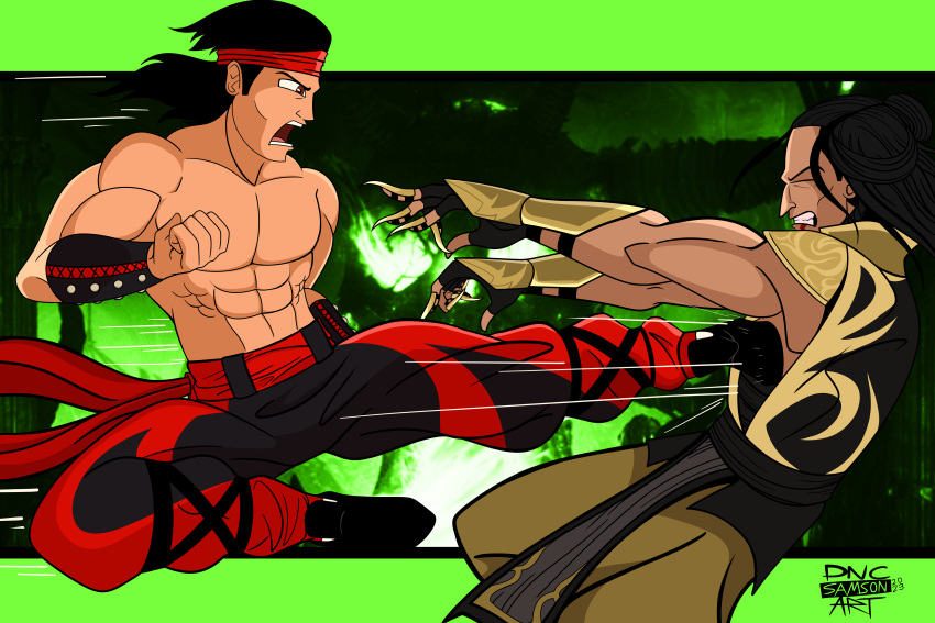 2023, 2boys, attack, attacking, black_hair, chinese, fighting, green_background
