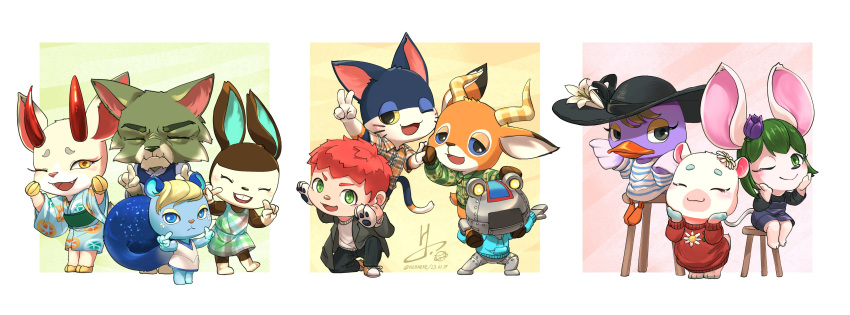 5boys, 6+girls, absurdres, animal_crossing, beau_(animal_crossing), black_hat, black_jacket, blue_dress