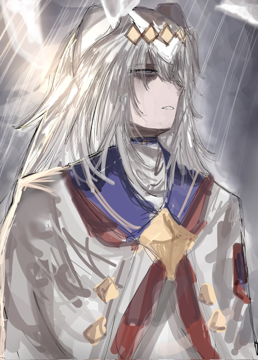 1girl, bags_under_eyes, blue_sailor_collar, commentary, english_commentary, erlking_heathcliff_(project_moon), highres, limbus_company