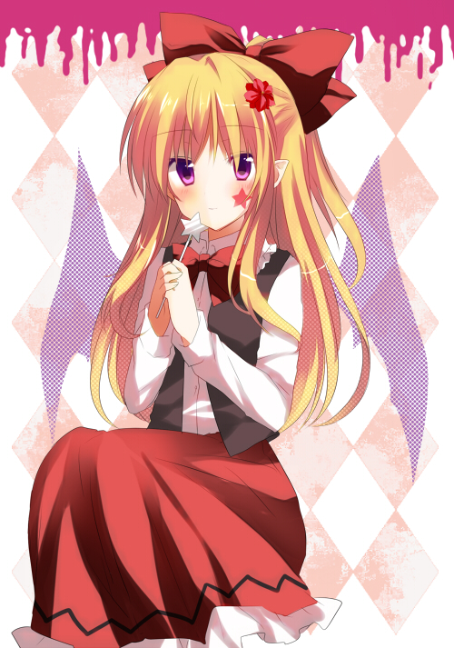 blonde_hair, bow, elis_(touhou), facepaint, flower, fujishiro_emyu, hair_bow, hair_flower