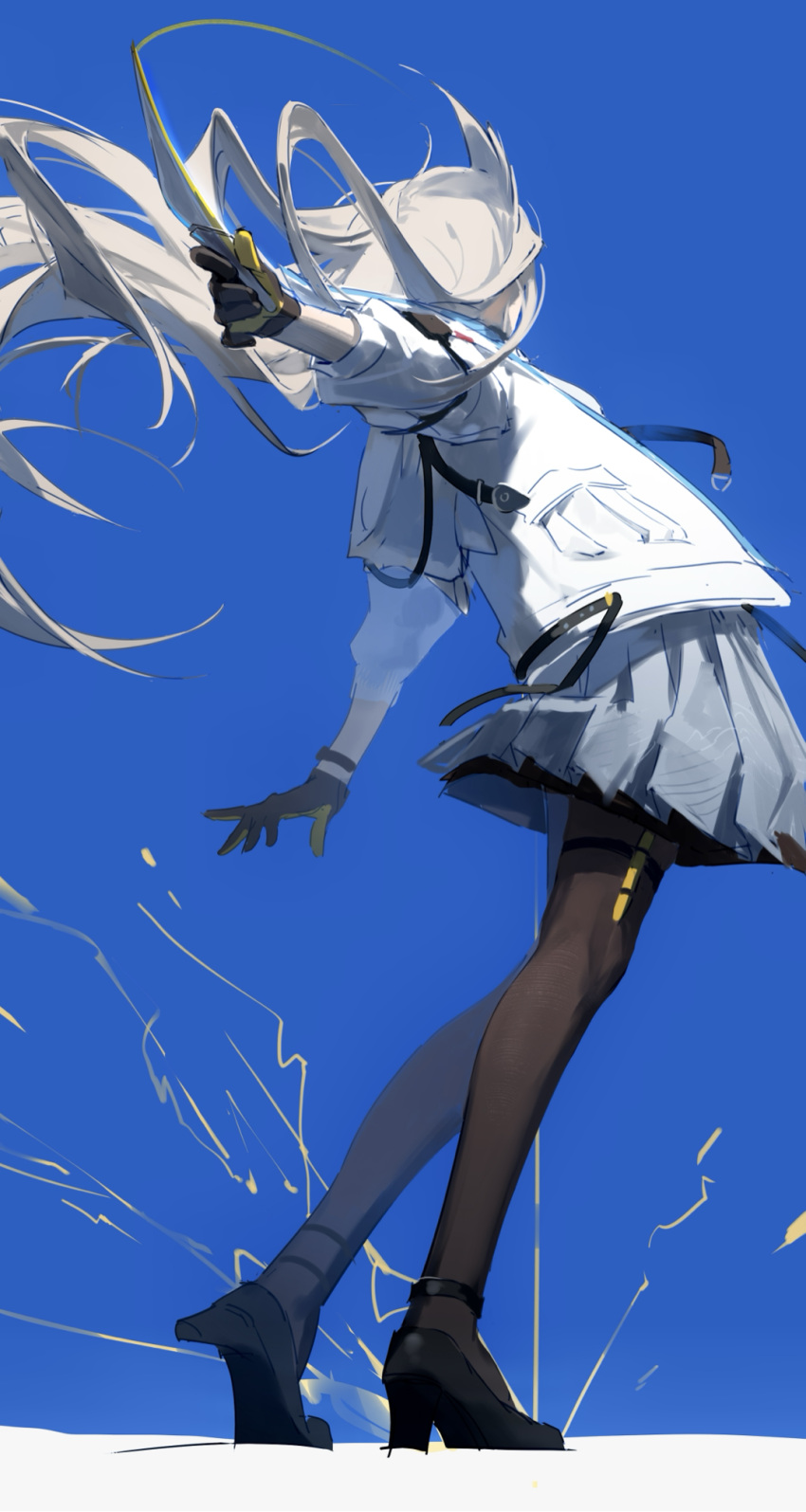 1girl, animal_ears, arknights, arknights:_endfield, bird_ears, bird_girl, blue_background, coat