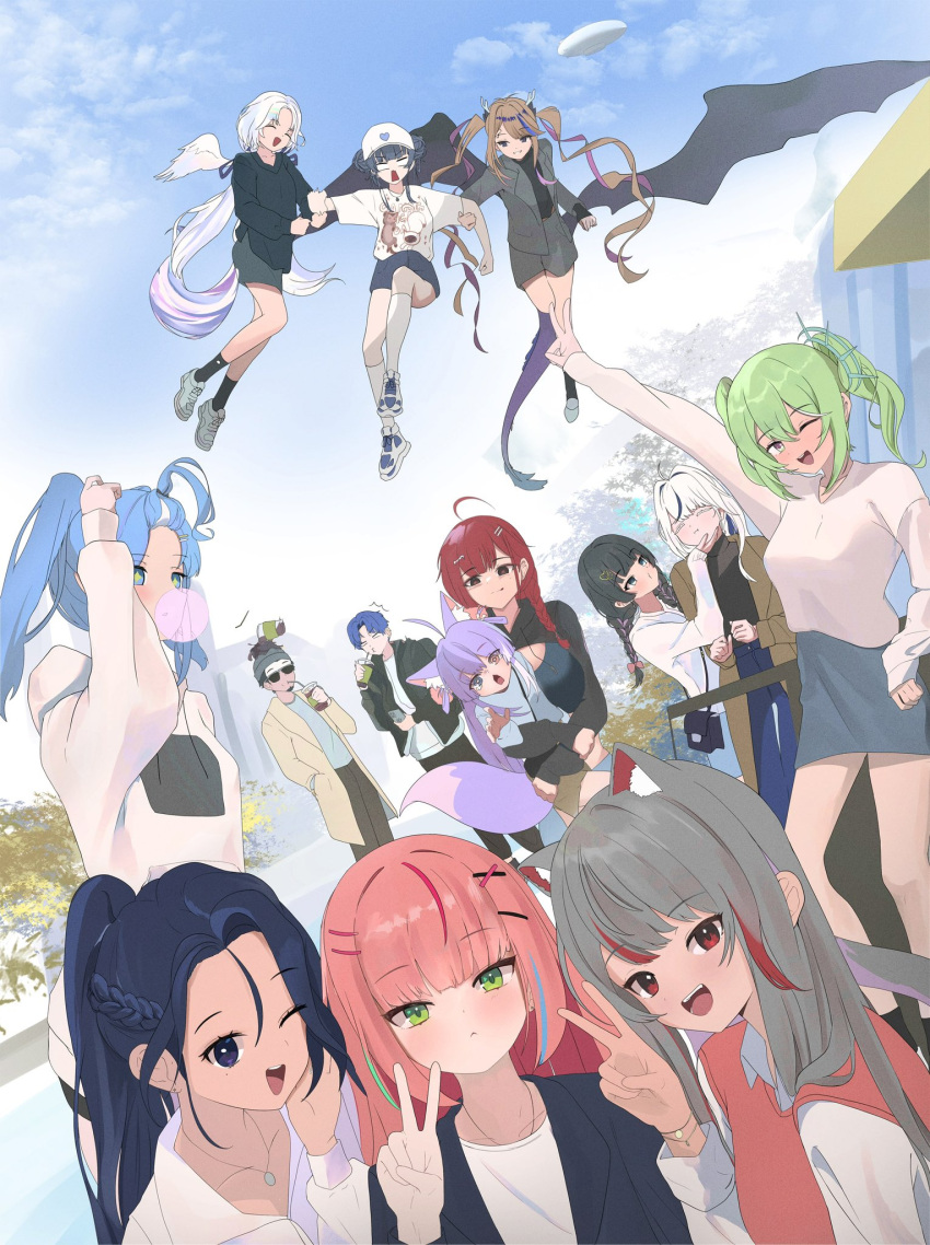 2boys, 6+girls, :d, ahoge, airi_kanna, akane_lize, animal_ear_fluff, animal_ears