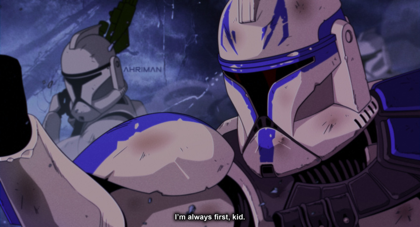 2boys, artist_name, captain_rex, clone_trooper, dmitry_grozov, english_text, helmet, highres